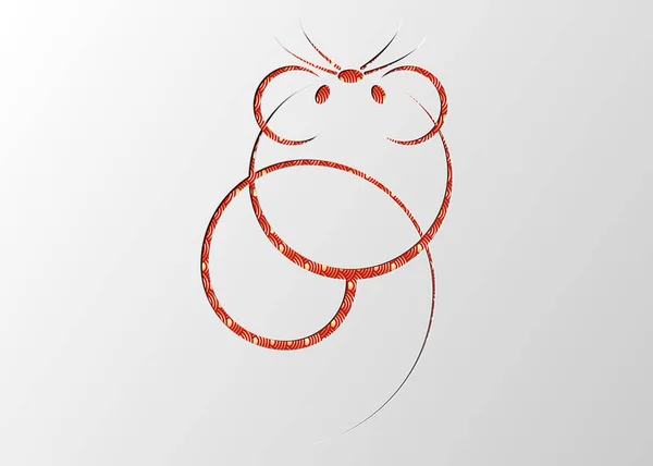 Signe du zodiaque chinois Année du rat, Ornement rouge dans le style de coupe de papier. Bonne année chinoise 2020, icône de dessin animé souris design plat — Image vectorielle