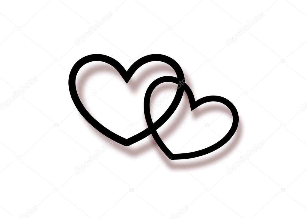Icono de anillos de matrimonio. Logo Dos corazones entrelazados para impresion y web aislados sobre fondo transparente o blanco. Ilustracion vectorial minimalista feliz dia de San Valentin concepto Ve...