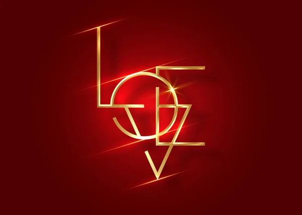 Love logo icon, goud Love minimalistische tekst Valentines symbool. Luxe retro gouden lijn stijl vector illustratie geïsoleerd op donkerrode achtergrond. Gelukkige Valentijnsdag concept — Stockvector