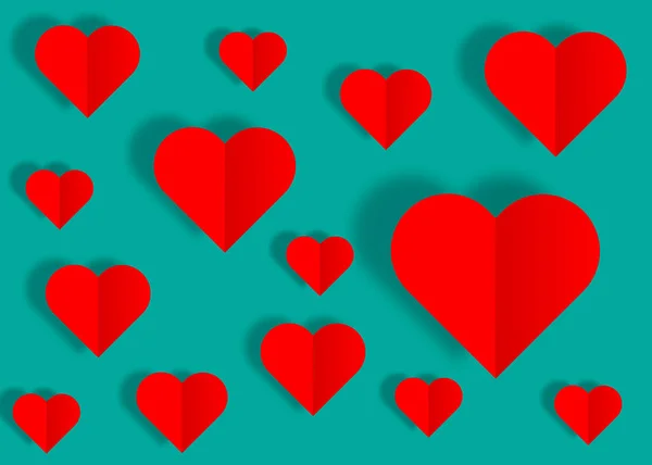 Día de San Valentín o Día de la Madre, papel de origami de bandera vintage cortado corazones rojos. Concepto de San Valentín, en el estado de ánimo para el amor, vector aislado o retro fondo de color vintage — Vector de stock