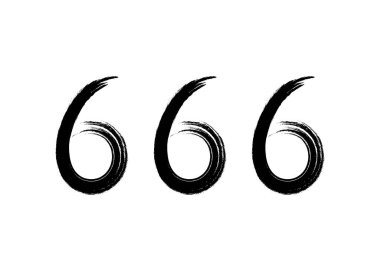 Canavarın sayısı 666, beyaz arka planda izole edilmiş şeytan vektör çiziminin sembolü. Fırça darbesi stili