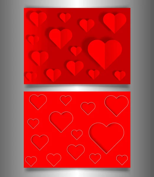 Set Valentine's day or Mother's day banners, bright red cards laser cutting style and paper cut red hearts. Valentine concept, vector illustration background — Stock Vector