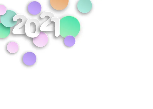 Nieuwjaar 2021 papier gesneden nummers in delicate kleuren. Decoratieve wenskaart 2021 gelukkig nieuwjaar. Kleurrijke kerstbanner met kopieerruimte voor uw tekst, vector geïsoleerd op witte achtergrond — Stockvector