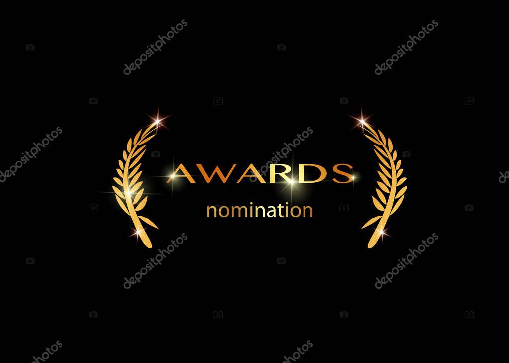 Gold vector best awards nomination concept template with golden shiny text isolated or black background. Award prize icon