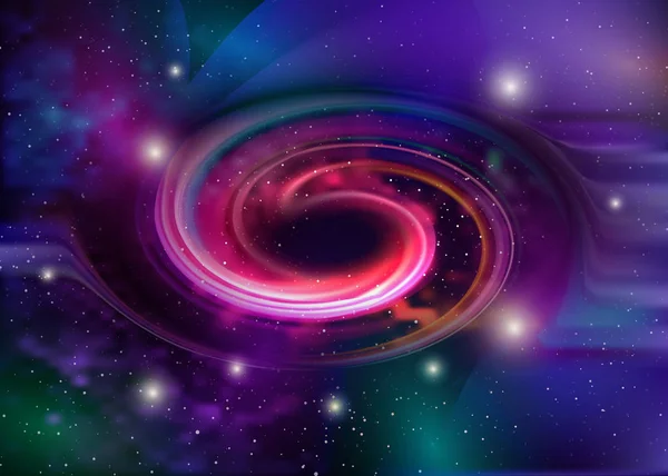 Buraco negro, vetor espiral do espaço galáctico. Campo estelar no espaço e uma nebulosa. Contexto abstrato do universo e um congestionamento de gás. Estrelas, poeira e nebulosa de gás em uma galáxia distante — Vetor de Stock