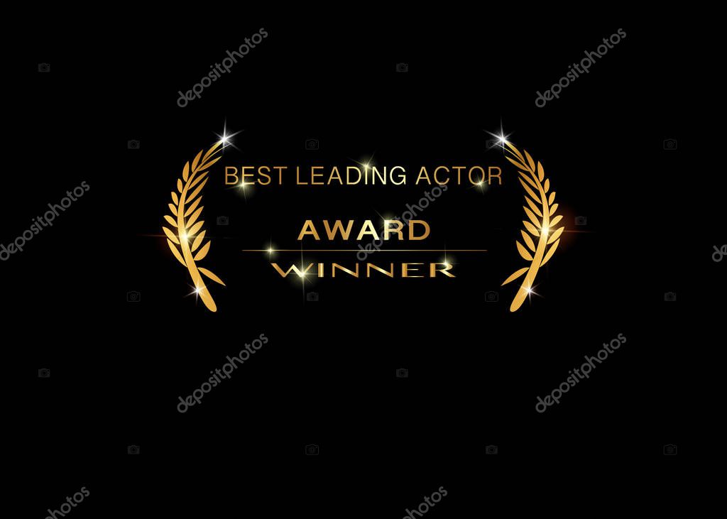 Gold vector best leading actor awards winner nomination concept template with golden shiny text isolated or black background. Award prize icon