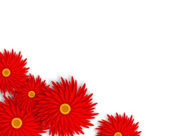 Metnin için kırmızı kağıt kesiği çiçek arkaplan kopyalama alanı. Origami çiçek buketi. 8 Mart, Kadınlar Günü, Anneler Günün kutlu olsun. Vektör İlkbahar illüstrasyonu