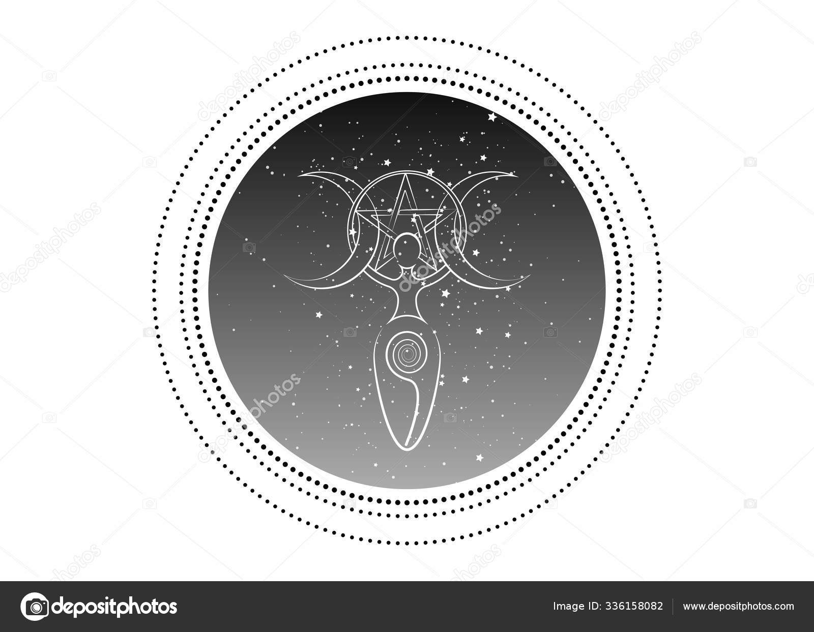 Download Spiral Goddess Of Fertility And Triple Moon Wiccan The Spiral Cycle Of Life Death And Rebirth Wicca Pentacle Woman Mother Earth Symbol Of Sexual Procreation Vector Tattoo Sign Icon Isolated Vector