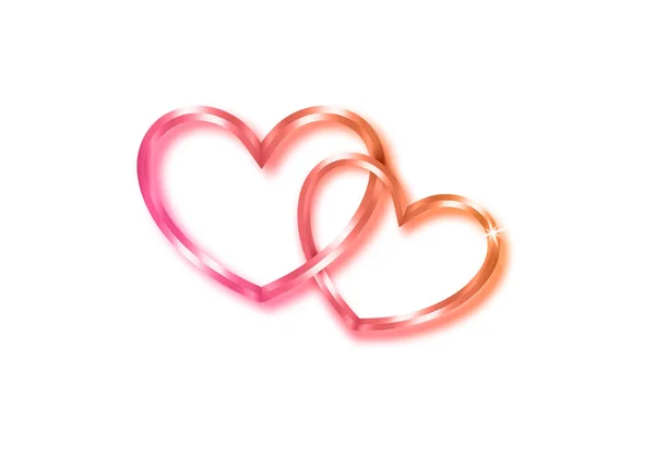 Anéis de casamento. Dois corações de ouro rosa entrelaçados isolam em fundo transparente ou branco. 3d vetor ilustração feliz valentine 's dia conceito — Vetor de Stock