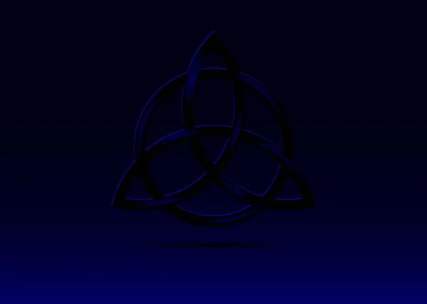 Triquetra logosu, Trinity Düğümü, Wiccan koruma sembolü. 3d vektör koyu mavi Kelt üçleme düğümü siyah arkaplanda izole edildi. Wiccan kehanet sembolü, Eski okült sembolleri. — Stok Vektör