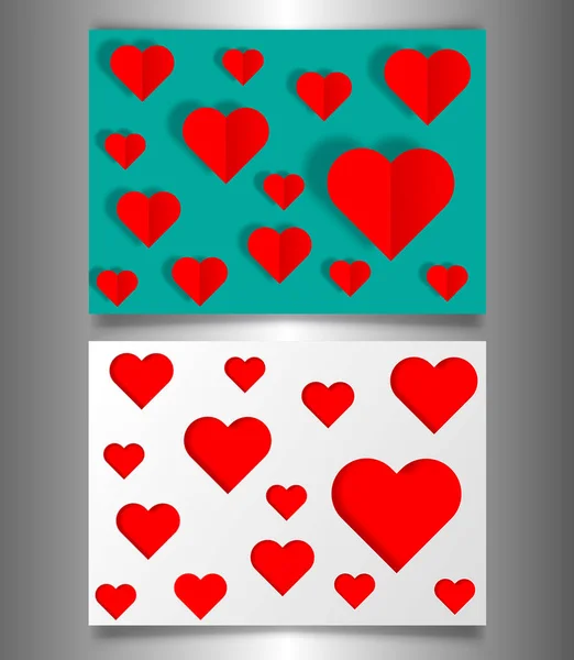 День Сета Валентина або день матері, вінтажні яскраво-червоні карти лазерний стиль різання і папір розрізали червоні серця. Валентинова концепція, векторне зображення — стоковий вектор