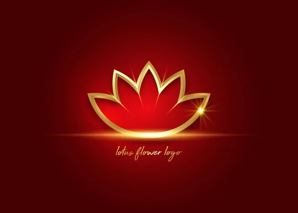 Fleur de lotus doré ou fleur de vie. géométrie sacrée. Or luxe brillant logo ornement. symbole ésotérique ou spirituel. Vecteur isolé sur fond rouge — Image vectorielle