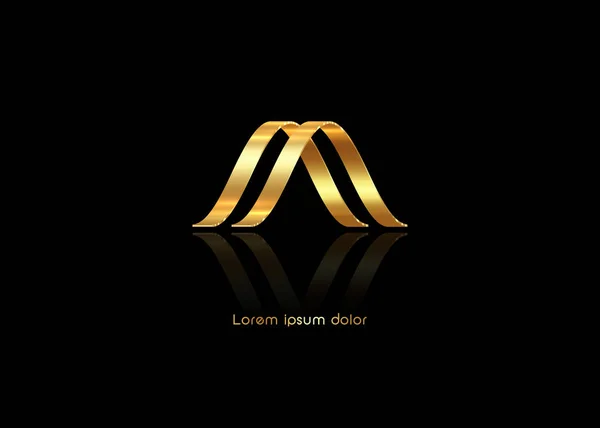 3d złoty abstrakcyjny litera M złoto luksusowy biznes logo, metalowa nazwa firmy wektor izolowany na czarnym tle — Wektor stockowy