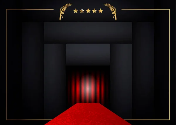 Red carpet concept background, golden frame and gold stars with black background. VIP entry — ストックベクタ