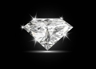 Vector dazzling diamond on black shining background. concept for chossing best diamond gem design. Realistic diamond isolated on black clipart
