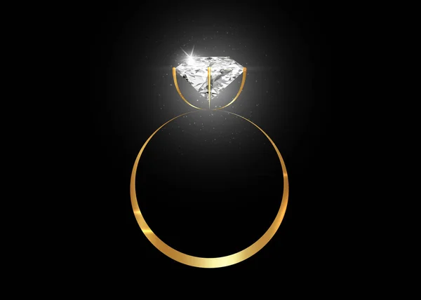 Sortija de diamantes deslumbrante vectorial sobre fondo negro brillante. concepto para elegir el mejor diseño de gemas de diamantes. Anillo de oro de boda realista aislado en negro — Archivo Imágenes Vectoriales