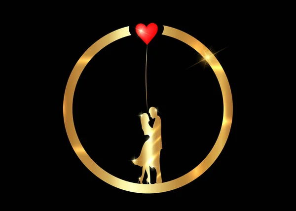 Arany gyűrű Valentin nap koncepció, elszigetelt fekete háttér — Stock Vector
