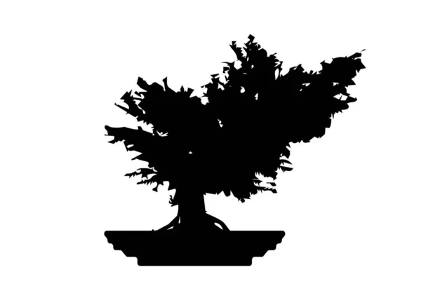 日本の盆栽の木 白い背景に植物のシルエットのアイコン ポット内の盆栽の黒のシルエット 詳細な画像 ベクトル絶縁 — ストックベクタ