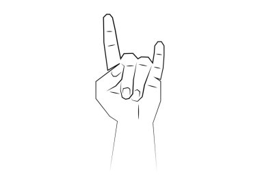 El yapımı Şeytan boynuzları, Rock n Roll işareti, çizgi işareti, beyaz arkaplanda izole edilmiş vektör