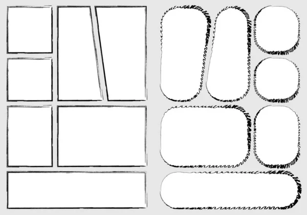 マンガセットストーリーボードのレイアウトテンプレートは漫画スタイルを迅速に作成します A4用紙比のデザインは 印刷に適しています ベクトル絶縁フレーム手作りスケッチスタイル — ストックベクタ