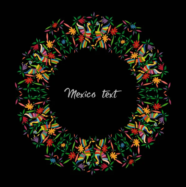 Mexická Tradiční Textilní Výšivka Tenango City Hidalgo Mexiko Kruhové Květinové — Stockový vektor