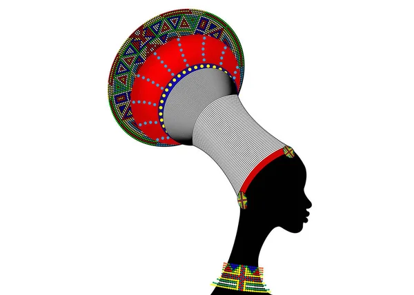 Silhouette Jeune Femme Zouloue Africaine Afrique Sud Turban Perle Afro — Image vectorielle