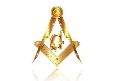 Gold freemasonry emblem - the masonic square and compass symbol. All seeing eye of god in sacred geometry triangle, masonry and illuminati symbol, golden logo design element. vector isolated on white clipart
