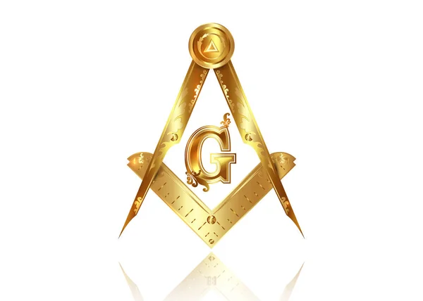 Gold Freemasonry Emblem Masonic Square Compass Symbol All Seeing Eye — Stock Vector