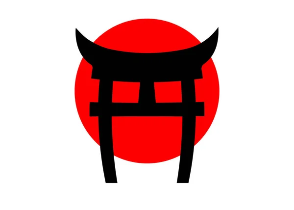 Puerta Japonesa Torii Imitación Bandera Roja Japonesa Sol Naciente Como — Vector de stock