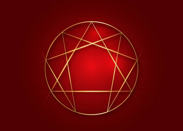 Иконка Эннеаграммы Сакральная Геометрия Золотой Вектор Темно Красном Фоне — стоковый вектор