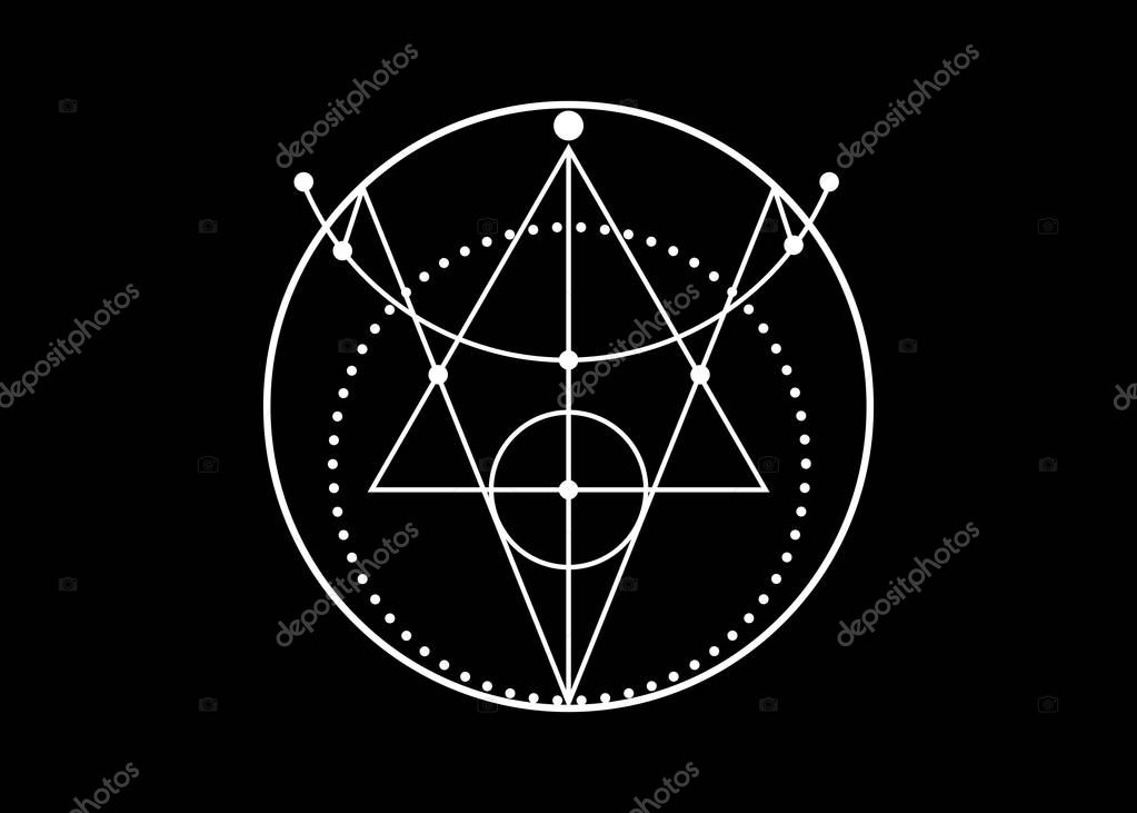 Sigil of Protection. Magical Amulets. Can be used as tattoo, white logos and prints. Wiccan occult symbol, sacred geometry, vector isolated on black background