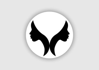 Logo yuvarlak tasarımlı Afro-Amerikalı kadın yüz profili. Güzellik konsepti, Afro siyahi kadınlar gri arka planda siluet profili çizerler. Vektör çizimi izole edildi