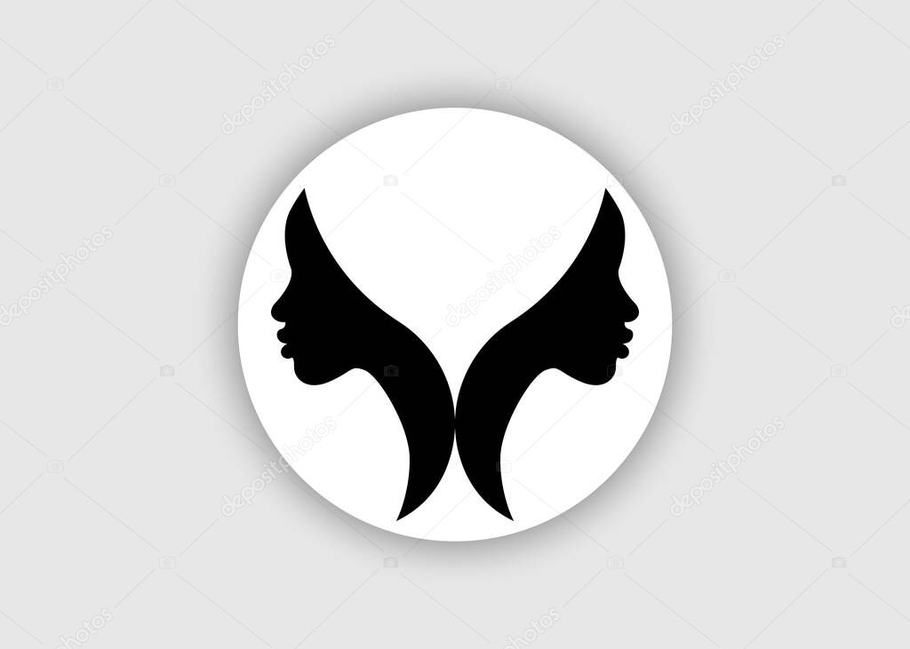 Logo round design African American woman face profile. Beauty concept, Afro black Women profile silhouette on grey background. Vector illustration isolated