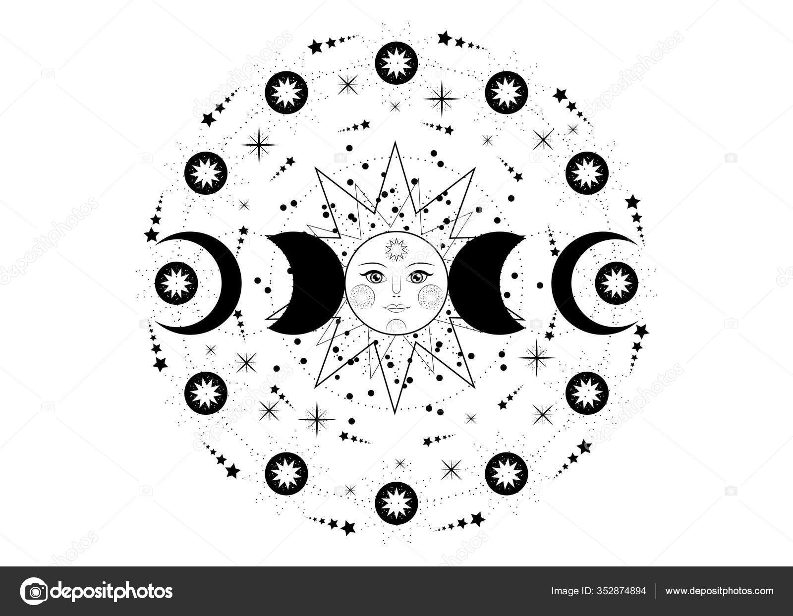 pic Moon Phases Wicca Art https depositphotos com 352874894 stock illustration triple moon pagan wiccan goddess html