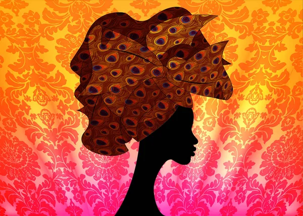 Αφρικανική Wedding Hairstyle Head Wrap Πολύχρωμο Μαντήλι Κεφαλής Όμορφο Πορτραίτο — Διανυσματικό Αρχείο