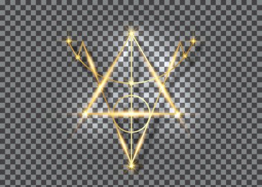 Bright Gold Sigil of Protection. Magical Amulets of light. Can be used as tattoo, logos and prints. Golden Wiccan occult symbol, shiny sacred geometry, vector isolated on transparent background clipart