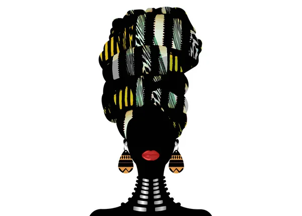 Портрет Красивая Афро Женщина Shenbolen Анкара Headwrap Африканский Традиционный Шарф — стоковый вектор