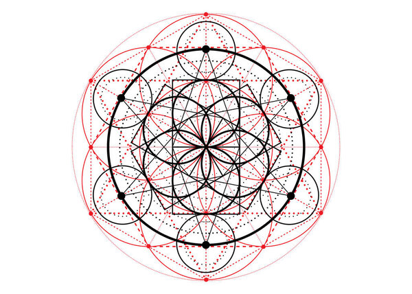 Seed of life symbol Sacred Geometry.  Geometric mystic mandala of alchemy esoteric Flower of Life. Vector divine meditative amulet isolated on white background