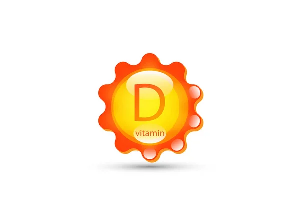 维生素D太阳象征着维生素D黄胶囊含量最高的天然有机产品 孤立或白色背景的病媒 — 图库矢量图片