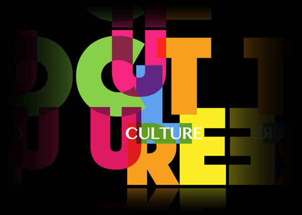 Culture concept letters banner, colorful fashion vector typography logo, isolated on black background