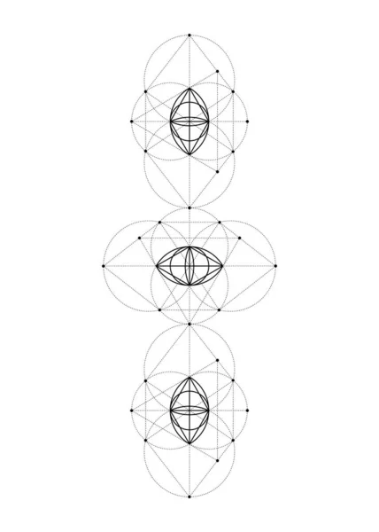 ヴェシカ ピシス神聖幾何学 三角形のピラミッド内のすべての目 3番目の目 またはプロビデンスの目を見る Triptych Totem白い背景に隔離されたピピ神秘的な天と地のベクトルの目 — ストックベクタ