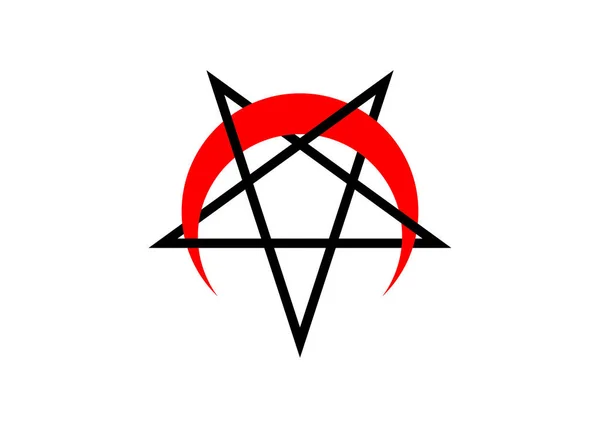 Omgekeerde Omgekeerde Pentagram Met Ondersteboven Halve Maan Rode Vector Symbool — Stockvector