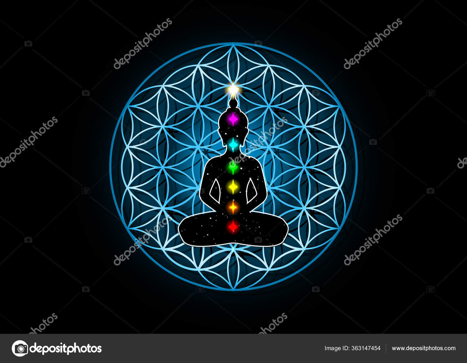 Sacred Geometry Flower Life Buddha Lotus Position Colorful Chakras Metatrons Stock Vector Royalty Free Vector Image By C Robin Ph 363147454