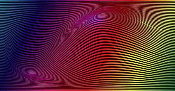 サイケデリック ライン 抽象的なパターン 波状で 曲線のストライプとテクスチャ 光学芸術の背景 波のカラフルなデザイン 色スペクトルグラデーション ベクトルバナーイラスト — ストックベクタ