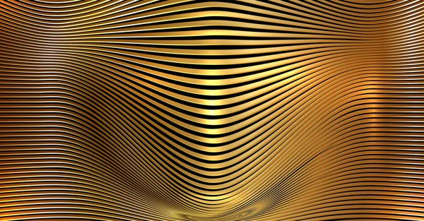 Fondo Abstracto Con Ondas Metálicas Brillante Fondo Metálico Rayas Doradas — Vector de stock