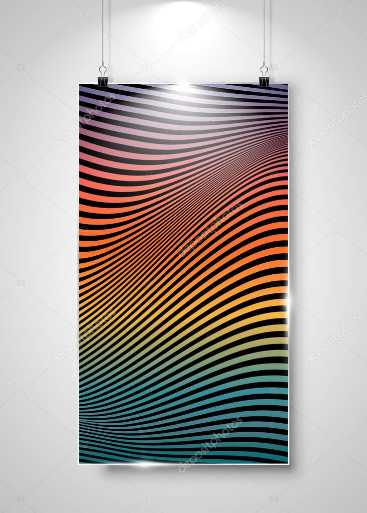 Download Striped Banner Display With Clip Hanging On Wall Advertising Template Mockup Stand Exhibit Psychedelic Lines Optical Art Background Wave Design Colorful Gradient Vector Illustration Isolated Premium Vector In Adobe Illustrator Ai PSD Mockup Templates
