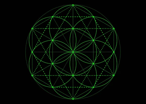 Seme Vita Simbolo Geometria Sacra Mandala Mistico Verde Alchimia Esoterica — Vettoriale Stock