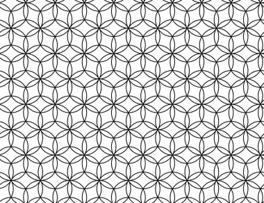 Yaşam sembolünün kusursuz tohumu, Kutsal Geometri. Simya 'nın gizemli hayat çiçeğinin geometrik mistik mandala' sı. Siyah ve beyaz vektör tekstil tasarımı, soyut doku grafik baskısı