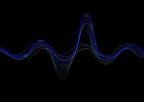 声波节奏背景 蓝色数字声波均衡器 技术与地震波概念 音乐工业设计 在黑色上孤立的病媒 — 图库矢量图片