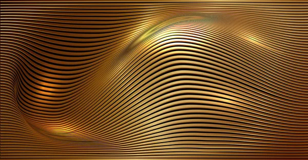 Fondo Abstracto Con Ondas Metálicas Brillante Fondo Metálico Rayas Doradas — Vector de stock